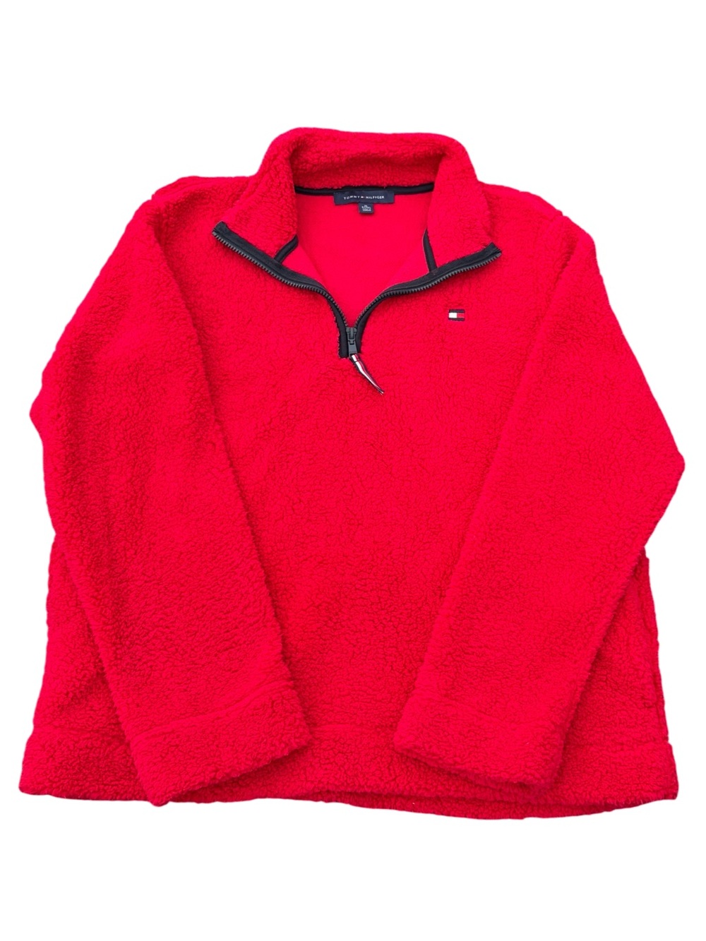 Tommy Hilfiger Red Sherpa Fleece Quarter Zip Pullover Jacket XL